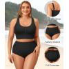 imagePlus Size 2 Piece Swimsuit  Womens High Waisted Bikini Tummy Control Bathing Suit Ribbed 2025 SwimwearBlack