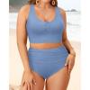 imagePlus Size 2 Piece Swimsuit  Womens High Waisted Bikini Tummy Control Bathing Suit Ribbed 2025 SwimwearBlue
