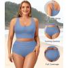 imagePlus Size 2 Piece Swimsuit  Womens High Waisted Bikini Tummy Control Bathing Suit Ribbed 2025 SwimwearBlue