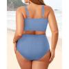 imagePlus Size 2 Piece Swimsuit  Womens High Waisted Bikini Tummy Control Bathing Suit Ribbed 2025 SwimwearBlue