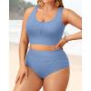 imagePlus Size 2 Piece Swimsuit  Womens High Waisted Bikini Tummy Control Bathing Suit Ribbed 2025 SwimwearBlue