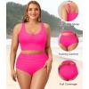 imagePlus Size 2 Piece Swimsuit  Womens High Waisted Bikini Tummy Control Bathing Suit Ribbed 2025 SwimwearHot Pink