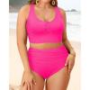 imagePlus Size 2 Piece Swimsuit  Womens High Waisted Bikini Tummy Control Bathing Suit Ribbed 2025 SwimwearHot Pink