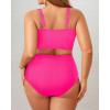 imagePlus Size 2 Piece Swimsuit  Womens High Waisted Bikini Tummy Control Bathing Suit Ribbed 2025 SwimwearHot Pink