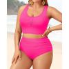 imagePlus Size 2 Piece Swimsuit  Womens High Waisted Bikini Tummy Control Bathing Suit Ribbed 2025 SwimwearHot Pink