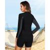 imageWomen 3 Piece Rash Guard  Long Sleeve Swimsuit Built in Bra Swim Shirt Zip Bathing Suit with Pocket ShortsBlack and Gray