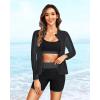 imageWomen 3 Piece Rash Guard  Long Sleeve Swimsuit Built in Bra Swim Shirt Zip Bathing Suit with Pocket ShortsBlack and Gray