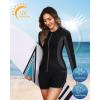 imageWomen 3 Piece Rash Guard  Long Sleeve Swimsuit Built in Bra Swim Shirt Zip Bathing Suit with Pocket ShortsBlack and Gray