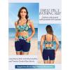 imageWomen 3 Piece Rash Guard  Long Sleeve Swimsuit Built in Bra Swim Shirt Zip Bathing Suit with Pocket ShortsBlue Leaves