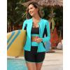 imageWomen 3 Piece Rash Guard  Long Sleeve Swimsuit Built in Bra Swim Shirt Zip Bathing Suit with Pocket ShortsBlue and Black