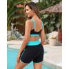 imageWomen 3 Piece Rash Guard  Long Sleeve Swimsuit Built in Bra Swim Shirt Zip Bathing Suit with Pocket ShortsBlue and Black