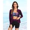 imageWomen 3 Piece Rash Guard  Long Sleeve Swimsuit Built in Bra Swim Shirt Zip Bathing Suit with Pocket ShortsPurple Leaf