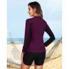 imageWomen 3 Piece Rash Guard  Long Sleeve Swimsuit Built in Bra Swim Shirt Zip Bathing Suit with Pocket ShortsPurple Leaf