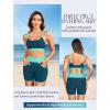 imageWomen 3 Piece Rash Guard  Long Sleeve Swimsuit Built in Bra Swim Shirt Zip Bathing Suit with Pocket ShortsTeal and Green