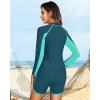 imageWomen 3 Piece Rash Guard  Long Sleeve Swimsuit Built in Bra Swim Shirt Zip Bathing Suit with Pocket ShortsTeal and Green