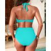 imageWomen High Waisted Bikini Set  Two Piece Swimsuit Tummy Control Bathing Suit Halter Push Up 2025 SwimwearAqua