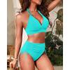 imageWomen High Waisted Bikini Set  Two Piece Swimsuit Tummy Control Bathing Suit Halter Push Up 2025 SwimwearAqua