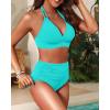 imageWomen High Waisted Bikini Set  Two Piece Swimsuit Tummy Control Bathing Suit Halter Push Up 2025 SwimwearAqua