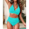 imageWomen High Waisted Bikini Set  Two Piece Swimsuit Tummy Control Bathing Suit Halter Push Up 2025 SwimwearAqua