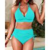 imageWomen High Waisted Bikini Set  Two Piece Swimsuit Tummy Control Bathing Suit Halter Push Up 2025 SwimwearAqua