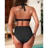 imageWomen High Waisted Bikini Set  Two Piece Swimsuit Tummy Control Bathing Suit Halter Push Up 2025 SwimwearBlack