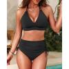 imageWomen High Waisted Bikini Set  Two Piece Swimsuit Tummy Control Bathing Suit Halter Push Up 2025 SwimwearBlack
