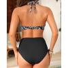imageWomen High Waisted Bikini Set  Two Piece Swimsuit Tummy Control Bathing Suit Halter Push Up 2025 SwimwearBlack Flower