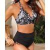 imageWomen High Waisted Bikini Set  Two Piece Swimsuit Tummy Control Bathing Suit Halter Push Up 2025 SwimwearBlack Flower