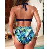 imageWomen High Waisted Bikini Set  Two Piece Swimsuit Tummy Control Bathing Suit Halter Push Up 2025 SwimwearBlue Leaves