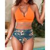 imageWomen High Waisted Bikini Set  Two Piece Swimsuit Tummy Control Bathing Suit Halter Push Up 2025 SwimwearOrange Flowers