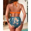 imageWomen High Waisted Bikini Set  Two Piece Swimsuit Tummy Control Bathing Suit Halter Push Up 2025 SwimwearOrange Flowers