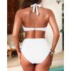 imageWomen High Waisted Bikini Set  Two Piece Swimsuit Tummy Control Bathing Suit Halter Push Up 2025 SwimwearWhite