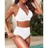 imageWomen High Waisted Bikini Set  Two Piece Swimsuit Tummy Control Bathing Suit Halter Push Up 2025 SwimwearWhite