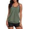 imageYonique Two Piece Tankini Bathing Suits TBack Blouson Swim Tops with Boy Shorts Women Swimsuits Sporty SwimwearArmy Green and Stripes