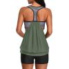 imageYonique Two Piece Tankini Bathing Suits TBack Blouson Swim Tops with Boy Shorts Women Swimsuits Sporty SwimwearArmy Green and Stripes