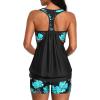 imageYonique Two Piece Tankini Bathing Suits TBack Blouson Swim Tops with Boy Shorts Women Swimsuits Sporty SwimwearBlack  Green Floral
