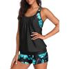 imageYonique Two Piece Tankini Bathing Suits TBack Blouson Swim Tops with Boy Shorts Women Swimsuits Sporty SwimwearBlack  Green Floral
