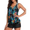 imageYonique Two Piece Tankini Bathing Suits TBack Blouson Swim Tops with Boy Shorts Women Swimsuits Sporty SwimwearBlack Floral