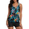 imageYonique Two Piece Tankini Bathing Suits TBack Blouson Swim Tops with Boy Shorts Women Swimsuits Sporty SwimwearBlack Floral