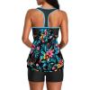 imageYonique Two Piece Tankini Bathing Suits TBack Blouson Swim Tops with Boy Shorts Women Swimsuits Sporty SwimwearBlack Floral