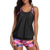 imageYonique Two Piece Tankini Bathing Suits TBack Blouson Swim Tops with Boy Shorts Women Swimsuits Sporty SwimwearBlack Palm Print