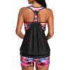 imageYonique Two Piece Tankini Bathing Suits TBack Blouson Swim Tops with Boy Shorts Women Swimsuits Sporty SwimwearBlack Palm Print