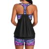 imageYonique Two Piece Tankini Bathing Suits TBack Blouson Swim Tops with Boy Shorts Women Swimsuits Sporty SwimwearBlack Purple Geometric 01