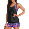 imageYonique Two Piece Tankini Bathing Suits TBack Blouson Swim Tops with Boy Shorts Women Swimsuits Sporty SwimwearBlack Purple Geometric 01