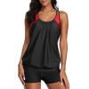 imageYonique Two Piece Tankini Bathing Suits TBack Blouson Swim Tops with Boy Shorts Women Swimsuits Sporty SwimwearBlack Red