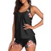 imageYonique Two Piece Tankini Bathing Suits TBack Blouson Swim Tops with Boy Shorts Women Swimsuits Sporty SwimwearBlack and Flowers