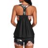 imageYonique Two Piece Tankini Bathing Suits TBack Blouson Swim Tops with Boy Shorts Women Swimsuits Sporty SwimwearBlack and Flowers