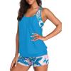 imageYonique Two Piece Tankini Bathing Suits TBack Blouson Swim Tops with Boy Shorts Women Swimsuits Sporty SwimwearBlue  Flower