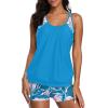 imageYonique Two Piece Tankini Bathing Suits TBack Blouson Swim Tops with Boy Shorts Women Swimsuits Sporty SwimwearBlue  Flower