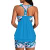 imageYonique Two Piece Tankini Bathing Suits TBack Blouson Swim Tops with Boy Shorts Women Swimsuits Sporty SwimwearBlue  Flower